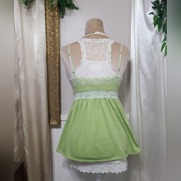 ♡ Y2K ♡ Abercrombie & Fitch Lace Trim Green Babydoll Tank with Leaf Waist Tie - Picture 6 of 9